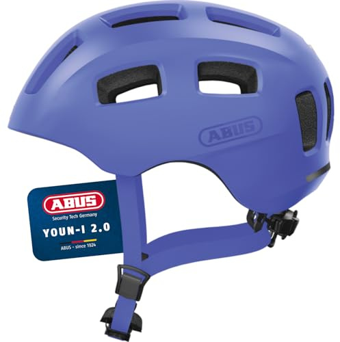 ABUS Fahrradhelm Youn-I 2.0 - mit Licht für Kinder, Jugendliche und Junge Erwachsene - für Mädels und Jungs - Mono blau, Größe M