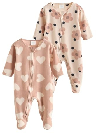 NEXT Bébé Fille Grenouillère à Zip Double Curseur en Micro Polaire bébé | lot de 2, Coupe standard, Taille mi-haute, Fermeture zippée
