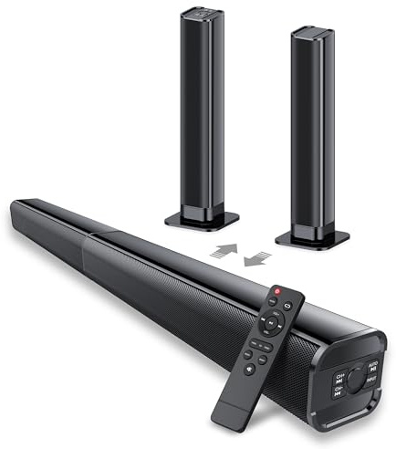 dotn Sound Bar, 80W Sound Bar for Smart TV, Bluetooth 5.3 Soundbar, 2 in 1 Detachable Home Speaker Bass Effect, Home Theater Surround Sound, ARC/Optical/AUX/Connections, for TV/PC/Gaming/Projectors