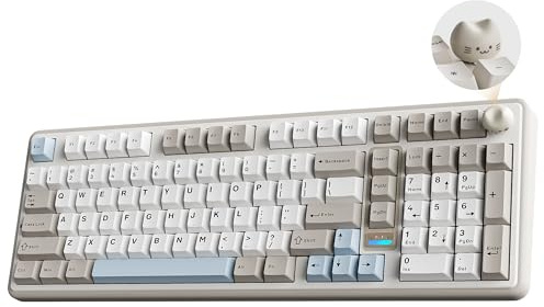 YUNZII B98 PRO QMK/VIA Wireless Mechanical Gaming Keyboard, 96% Layout with Numpad and Cute Cat Knob, BT/2.4G/USB-C, Pre-Lubed Switch Hot Swap Gasket, RGB for Win/Mac (Beige, Milk V2 Linear Switch)