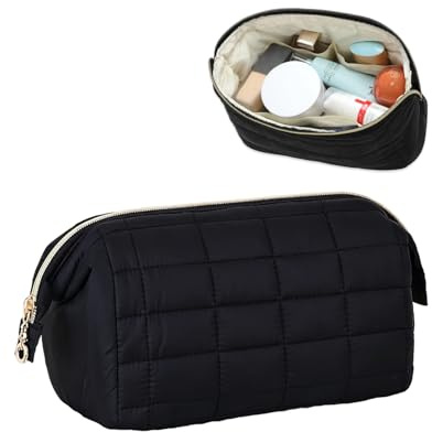 YIPFEN Neceser de Maquillaje 23,5 x 11,5 x 15 cm Maletín de Maquillaje Pequeño Cosmético Mujer Negro Neceser de Viaje con Apertura Amplia Makeup Bag Cosmetic Bag