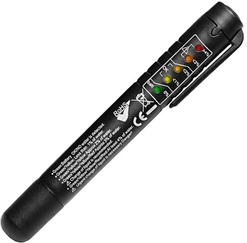 5-in-1 Brake Fluid Tester Pen | Universal Automotive Moisture Indicator Detector, For DOT3 DOT4 DOT5, 5 LED Brake Fluid Moisture Analyzer
