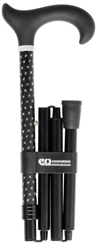 Faltbarer Gehstock mit Derbygriff – Wanderstock aus Leichtmetall - Gehhilfe mit breitem Griff - Derbygriff mit Softtouch-Beschichtung – stabiler Leichtmetallgehstock (Schwarz)