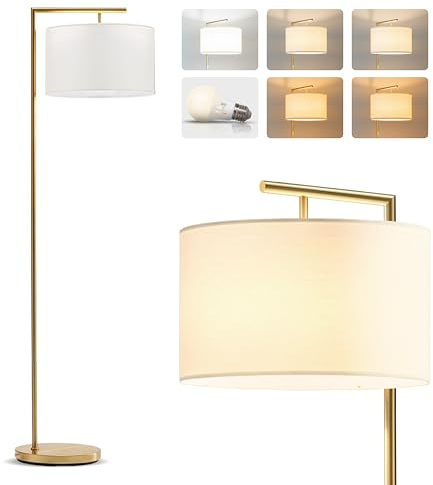 Brightech Montage Modern Floor Lamp - LED Standing Lamp with Adjustable Color Changing Bulbs for Living Rooms & Offices - Tall Corner Bedroom Reading Light for Contemporary Home Decor - Antique Brass