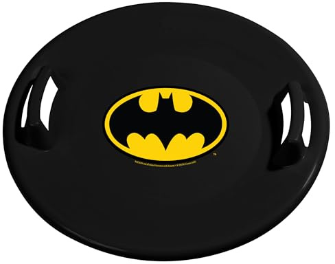 Slippery Racer Heavy-Duty Cold Resistant Downhill Pro Plastic Outdoor Winter Saucer Disc Snow Sled with Handles. (Batman- 1 Pack)