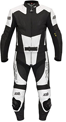 XLS Lederkombi, zweiteilige Motorradkombi, Herren Zweiteiler, Echtleder, Schwarz Weiß als Langgröße (106)