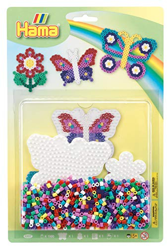 Hama Perlen 4207 Set Schmetterling mit ca. 1.100 bunten Midi Bügelperlen mit Durchmesser 5 mm, 2 Stiftplatten, inkl. Bügelpapier, kreativer Bastelspaß für Groß und Klein
