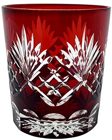 PLEASANT BREEZE Ruby Red Fancy Hand Cutting Wine Glass, Gift Boxed 10 Oz Handmade Old Fashioned Glass