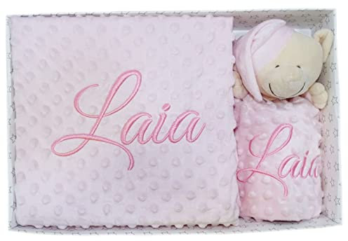 variouss Manta y DouDou Personalizados con Nombre Bordado – Canastilla Bebé Recién Nacido – Regalo Bautizo, Baby Shower, Nacimiento – Ideal Cuna, Minicuna y Capazo (80x110 cm)