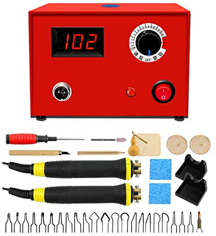 hzexun 50W Brandmalerei Lötkolben Set Temperatur Einstellbar Pyrographie Maschine Mit 23PCS Brennspitzen Für Handwerk Holz Leder Und Kürbishandwerk (EU Plug, 220V)
