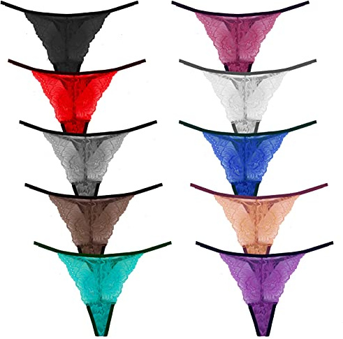 Umiehary 10 Pieces Colourful Low Rise Breathable Stretch G String T Back Thongs Size Large