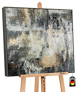 YS-Art Abstrakt XXL Acryl Gemälde auf Leinwand mit Rahmen Schwerelosigkeit handgemalt Wandbilder Wohnzimmer modern Wohndekor Bilder Büro echte Kunst 90x90 cm