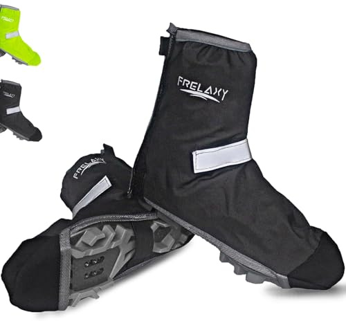Frelaxy Regenschutz Schuhe Fahrrad mit Reflektorstreifen | wasserdicht Fahrrad Schuhüberzieher mit Verstärkte Spitze für 50% Mehr Haltbarkeit! Fahrradüberschuhe mit Klettverschluss(Schwarz, L)