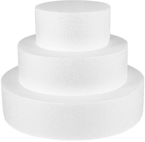 Cabilock 3-Piece Round Foam Cake Dummy Set 7.87In for Cake Decorating Practice Wedding Display Fondant Molds Reusable Lightweight