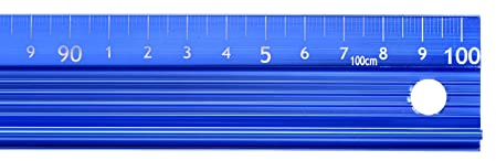 HARFINGTON Raised Grip Metal Ruler 100cm Metric Ruler Measure Aluminum Alloy Anti Slip Protective Ruler Straight Cutting Ruler Measuring Tool with Hanging Hole for Cutting Measuring, Blue