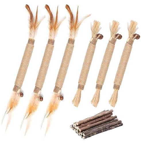 GIAPINST Erba Gatta Secca Per Gatti, Giochi con Piume per Gatti Interattivo, 15 Naturale Matatabi Bastoncini Da Masticare, Giocattolo Catnip per la Cura Dentale, Eliminare Alitosi e Tartaro