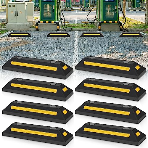 Joparri 8 Stück Radstopper Parkplatzsperren Gummi Parkplatzbegrenzer Parkbegrenzung Parkplatzmarkierung Anfahrschutz mit Gelb Reflektierende Streifen für Garage und Parkplätze