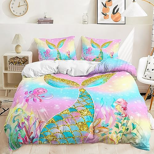 HAVOP Mermaid Duvet Cover Set King Size Girls Pink Bedding Quilt Cover | Pink Sparkle Mermaid Tail Design, All Season Bedding, Girls Room Decor, Matched Pillowcases, Great Gift For Girls