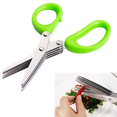 Tijeras para Hierbas,Tijeras para Especias, Multifuncionales Tijeras De Cocina de Acero Inoxidable 5 Hojas, para Hierbas, Especias, Perejil, Cebollinos y Verduras