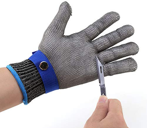 Yosoo Health Gear Guante de Malla Metálica de Acero Inoxidable Resistente a Cortes con Forro de Algodón para Carnicería