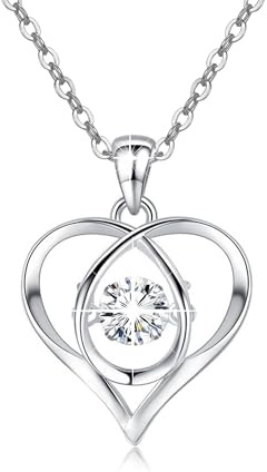 EXGOX S925 Sterling Silver Necklace for Women - Dainty Heart Pendant Crystal Choker with Love Heart Charm - Jewelry Gifts for Girls Lady