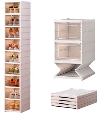 PAIDE P Zapatero Plegable. Organizador de Zapatos de Plástico para Entrada, Armario y Recibidor. Cajas para Zapatos Apilable con 6 Puertas Imantadas. Armario Zapatos. (9 Compartimentos)