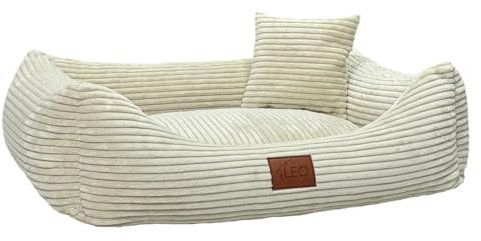 Leo4dog Hundebett Cord Waschbar Bezug Für kleine mittelgroße und große Hunde Hundekissen Hundesofa Hundekorb (Beige, M 80x60)