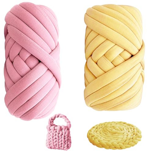 2 Stk Armstricken Wolle 500g/25m Chunky Wolle zum Handstricken 2 Farben XXL Chunky Yarn Wolle Dicke Schlauchgarn DIY Garn Strickwolle Handstrickgarn (Rot,Gelb)