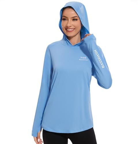BASSDASH Women‘s UPF 50+ Long Sleeve Fishing Hoodie Shirt with Pocket Sun Protection Lightweight Hooded Shirts FS04W
