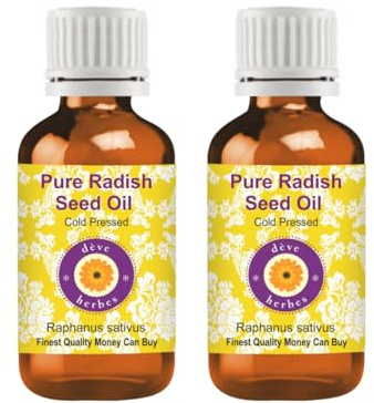 Deve Herbes Radish Seed Oil (Raphanus sativus) | Cold Pressed | Pure | Natural | Undiluted | for Diluting Essential Oils | for Skin & Massage | Non-Sticky| Lightweight| Men & Women | 30ml X 2 (2 oz)