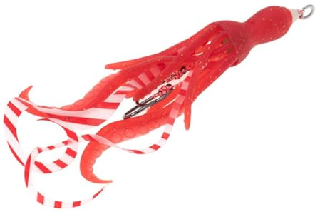 Fenteer Leurres de Pêche Appâts Squid Skirt Nageoires Souples Apparence Réaliste Hameçons Solides Convient à La Pêche Sportive Bateau 10cmx5cm, Rouge Fluo
