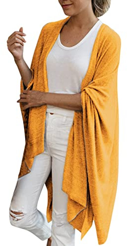 Chaqueta de punto para mujer, con frente abierta, sólida, poncho, chal envolvente, abrigo irregular, amarillo, talla única