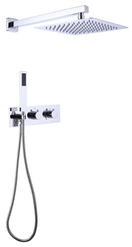 FQYEP Colonna da Doccia Incassato Set Doccia da Incasso con Testa Quadrata 10 Pollici 2 Funzione,Cromo Placcato
