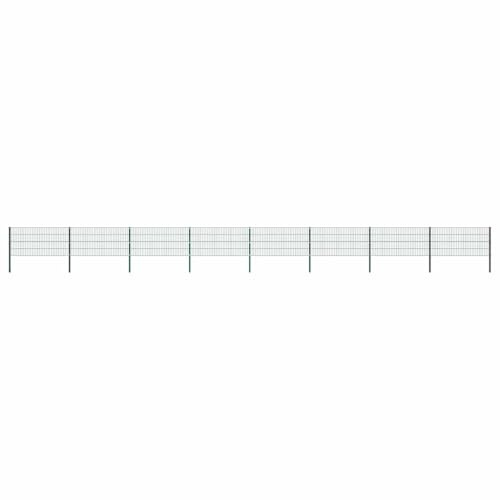 Set di recinzione con 16 pannelli a doppia asta e 9 pali in ferro, 1385 x 80 cm, verde, resistente alle intemperie, per giardino e terrazza, resistente alla corrosione