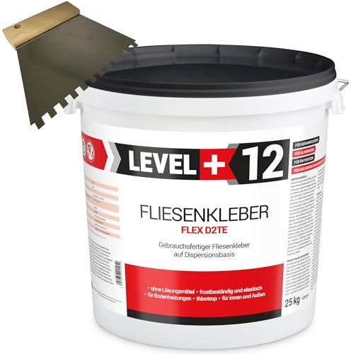Level Plus 12 färdig kakellim 25 kg tandspatel 6 mm rostfritt stål stenlim flexmurbruk vit dispersionslim SET RM12