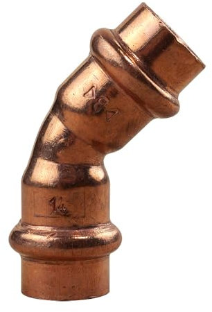 - Conexión de cobre para engastar – Conexión de cobre para engastar – Curva 45° hembra/hembra Ø14.