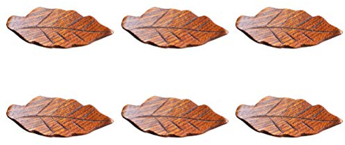 6 PCs petites feuilles porte en bois reste cuillère fourchette stand mignon Design rack pour maison hôtel (marron)