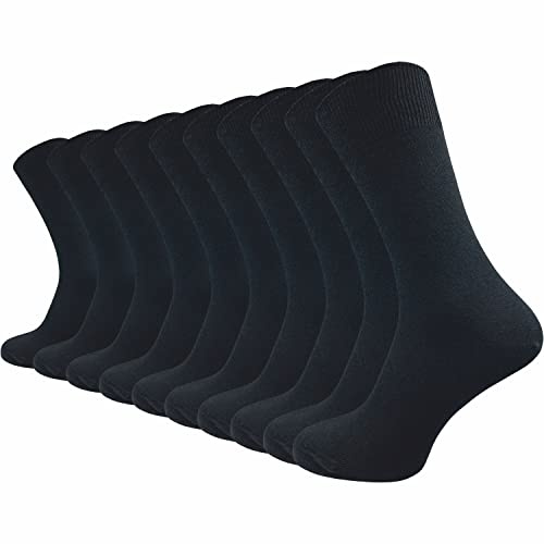 GAWILO Calzini 100% cotone (10 paia) | Senza cuciture pressanti, con bordo confortevole che protegge le vene | Calzini in cotone per uomo e donna, Nero , 43-46