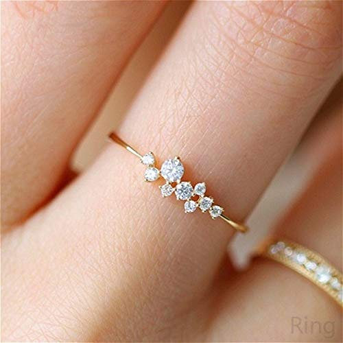 Simple 18k Gold Color Rings for Teen Girls Class Heart White Sapphire Studded Eternity Wedding Ring 925 Sterling Silver Engagement Stackable Diamond Rings Women Fashion Jewelry(Gold,5)