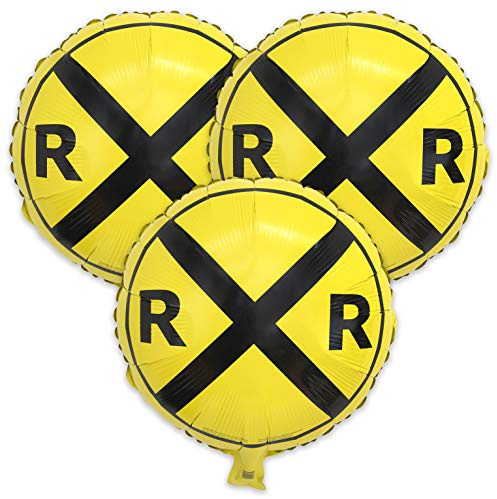 Havercamp Railroad Party Balloons (3 Pcs.)! 3 Round Mylars are great for Train Themed Events, Kid's Birthday Party, Train Collectors, Retirement Party, Father's Day, Graduations.