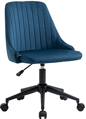 Vinsetto Sedia da Ufficio in Velluto Blu con Altezza Regolabile, Sedia Ergonomica Girevole a 360° e Ruote, 50x58x77-87cm