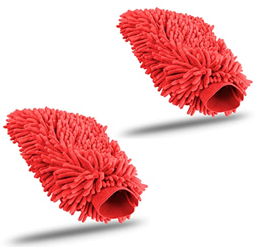 KUNSTIFY Waschhandschuh Auto Zubehör Mikrofasertücher Auto Reinigungsset Microfasertuch Autopflege Set Microfasertüche Autopolitur Autopflege Nanofasertuch Cockpitpflege Auto Trockentuch (2X Rot)