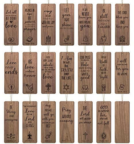 40 Pieces Wooden Christian Bookmarks Christian Church Gifts Bulk Religious Bible Verse Scripture Bookmarks Baptism Party Favors Catholic Gifts for Boys Girls Women Men