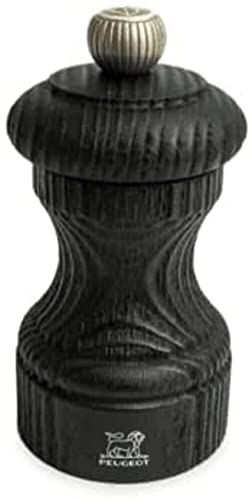 PEUGEOT - Moulin à Sel Bistro Nature Black 10 cm + Sel Inclus - Réglage Classique - En Bois Revalorisé Labellisé PEFC - Fabrication Française - Coloris Noir