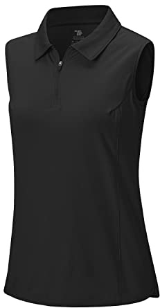 Rdruko Womens Summer 1/4 Zip Neck Sleeveless Polo, Black M