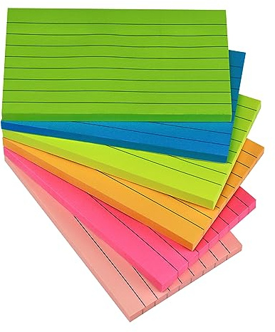 76 x 127 mm grandi note adesive, 6 colori brillanti assortiti Self-Stick Pads, 80 fogli per pad