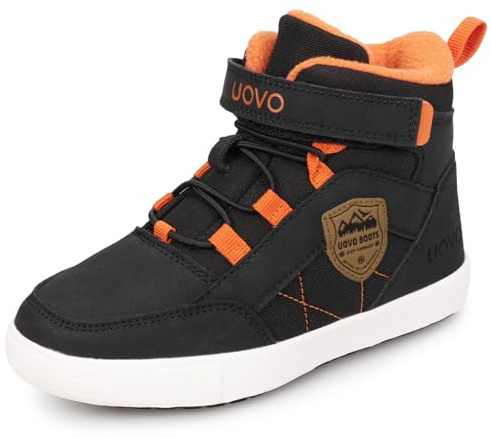 UOVO Boys Winter Boots Warm Fleece Lining Sneakers Water-Resistant Ankle Snow Boots Black Mid Top Casual Shoes Size 10UK 28EU Little Kids
