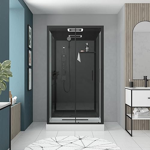 Cabina doccia idromassaggio 115x90x220 cm - Porta scorrevole - Fondi e profili Nero Opaco