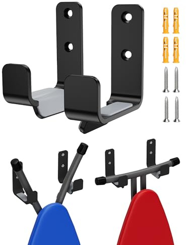 MUSVOH Soporte de pared para tabla de planchar, colgador de tabla de planchar de acero inoxidable para lavandería, soporte de tabla de planchar de distancia ajustable, soporte de pared, color negro