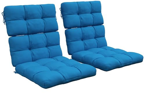 Outsunny 2pc Outdoor Seat Cushions with Backrest, Ties, Water Repellent Seat Pads for Chair, Garden Patio, Blue